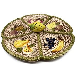 Vintage Jamal Majolika Devised Fruit Hors d’ oeuvres Snack Tray Lemon Toothpick